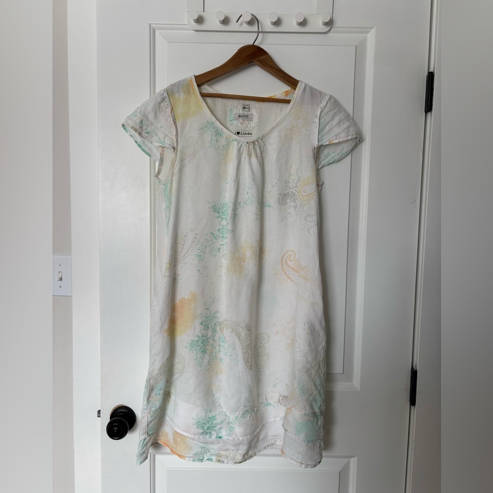 Linen Shift Dress in Pastel Print